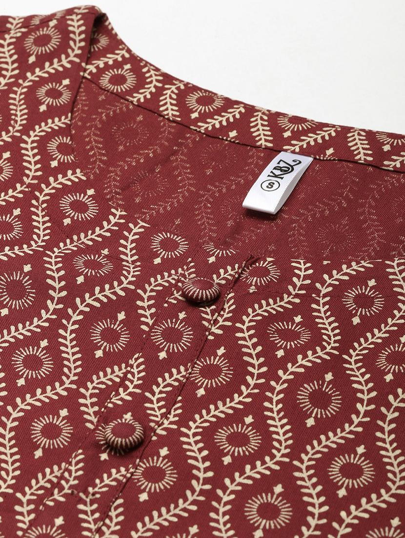 burgundy rayon kurta palazzo set - 18377026 - Standard Image - 4