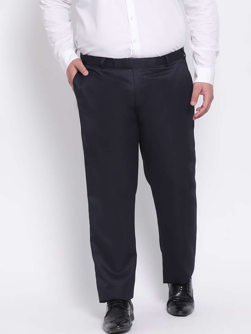 navy blue solid formal trouser