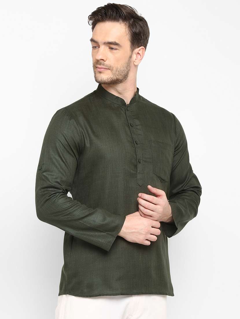 green solid short kurta - 18377182 - Standard Image - 1