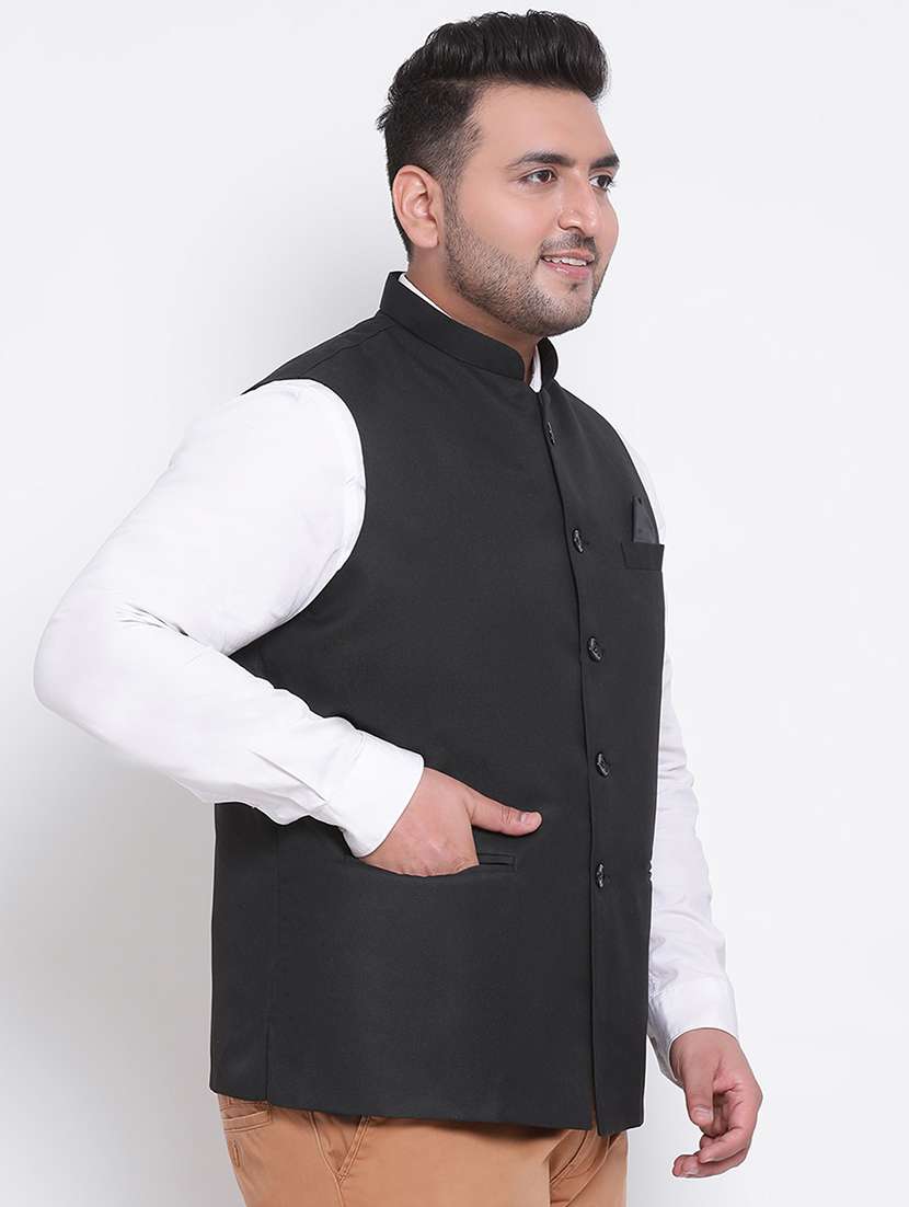 black solid nehru jacket - 18377204 -  Standard Image - 1