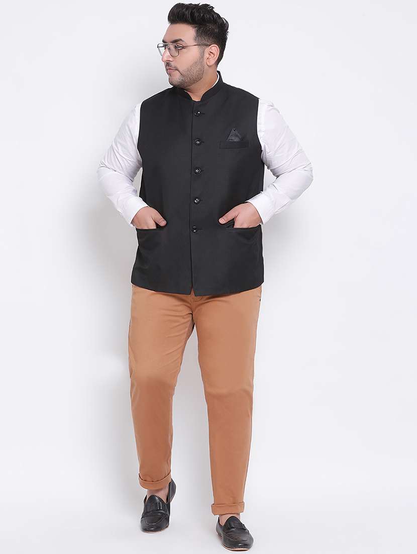 black solid nehru jacket - 18377204 -  Standard Image - 4