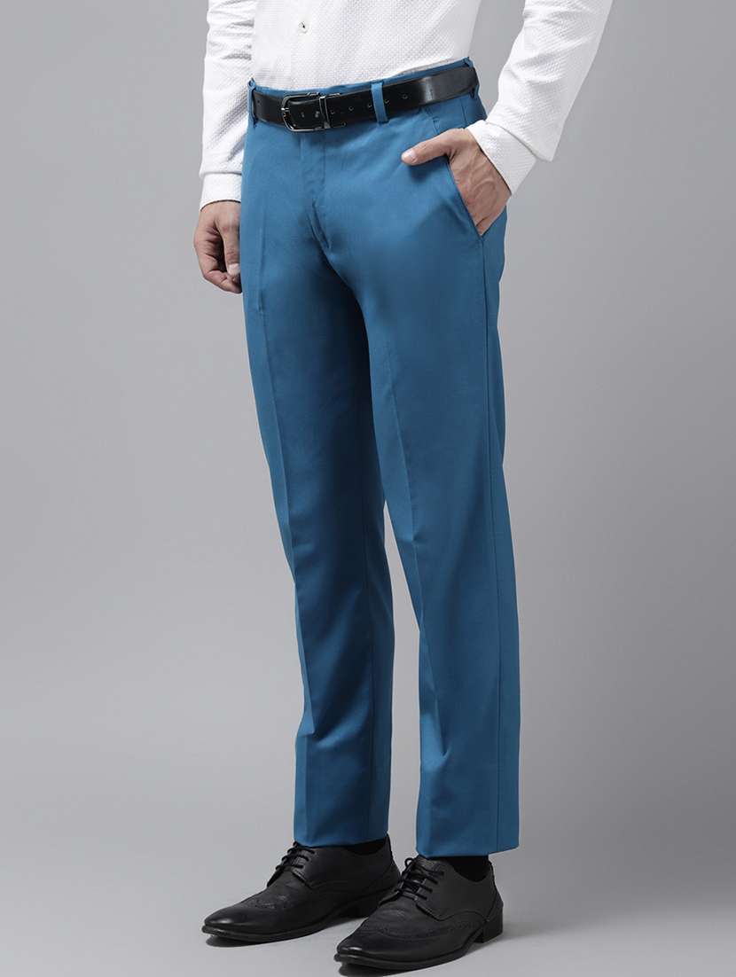 blue solid casual trouser - 18377218 -  Standard Image - 1