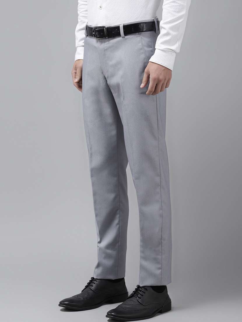 grey solid casual trouser - 18377224 -  Standard Image - 1
