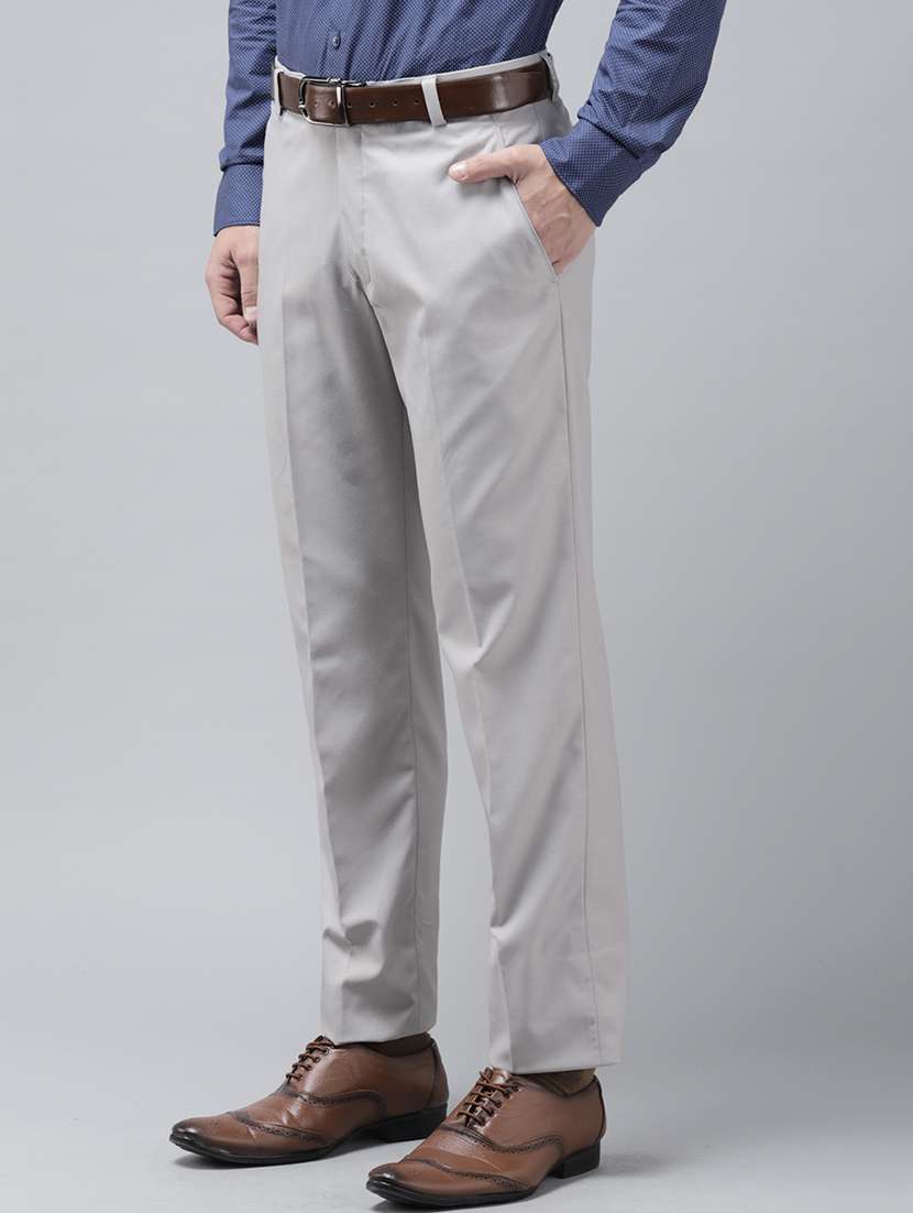 grey solid casual trouser - 18377225 -  Standard Image - 1