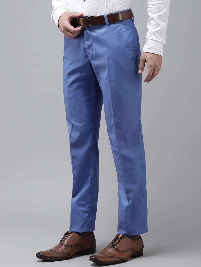blue solid casual trouser - 18377229 -  Standard Image - 1