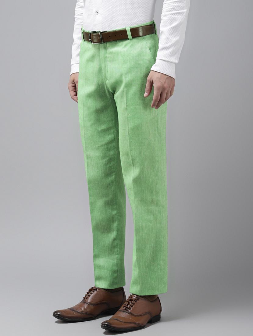 green solid casual trouser - 18377236 -  Standard Image - 1