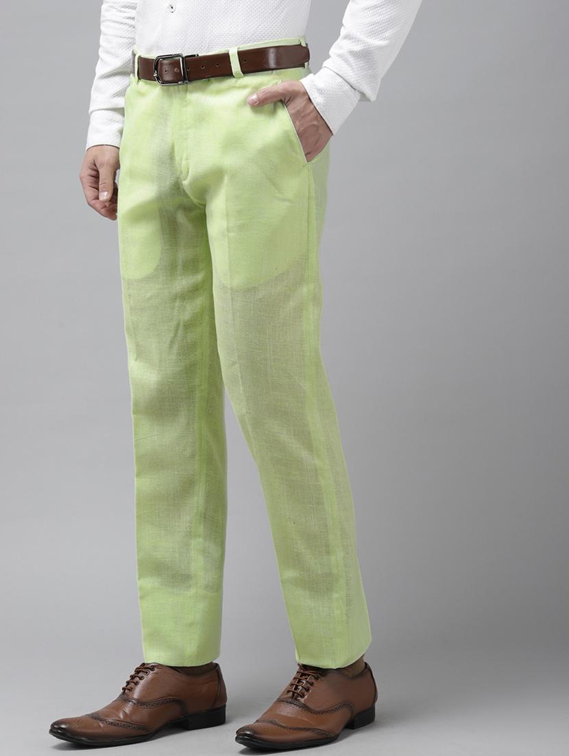 green solid casual trouser - 18377238 - Standard Image - 1