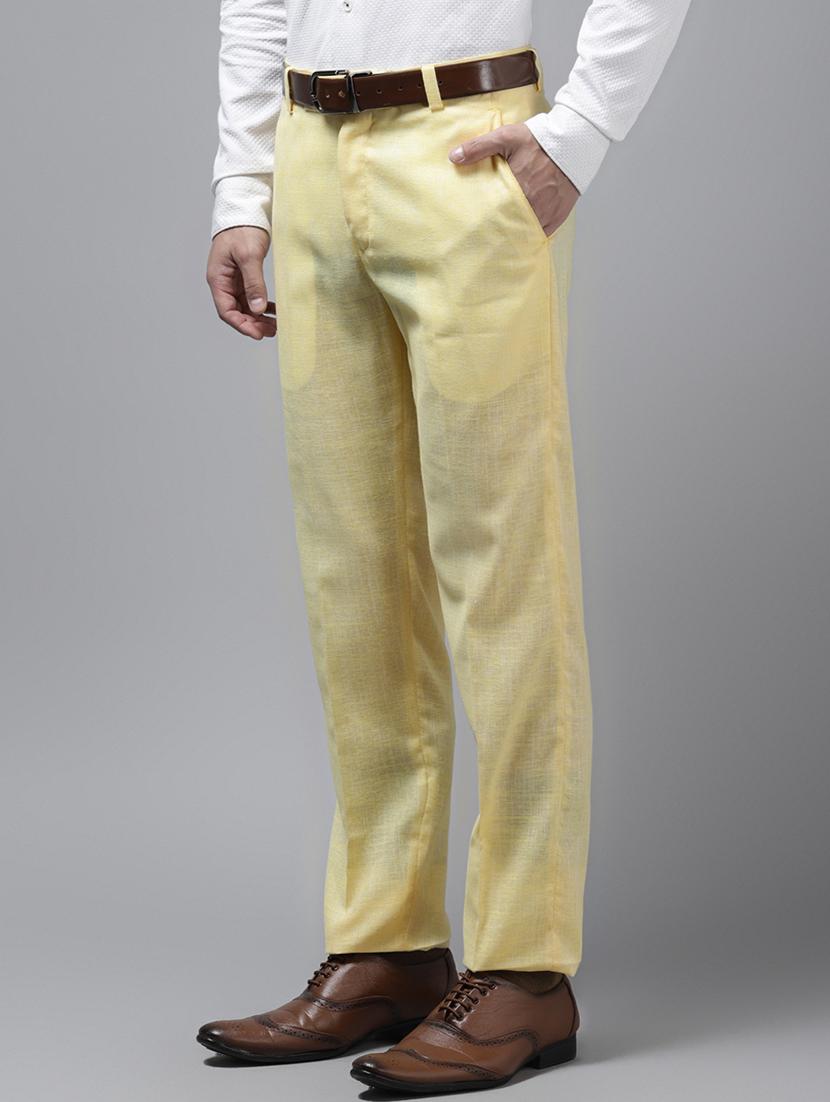 yellow solid casual trouser - 18377240 - Standard Image - 1
