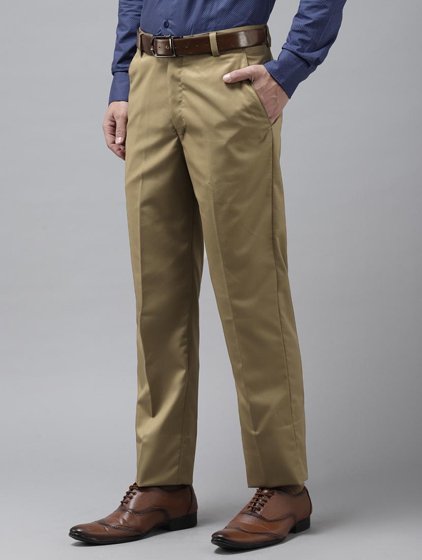 khaki solid casual trouser - 18377246 -  Standard Image - 1