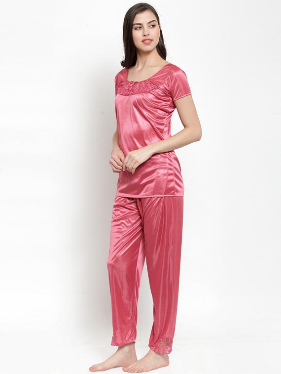round neck solid nightwear pajama set - 18377310 - Standard Image - 1