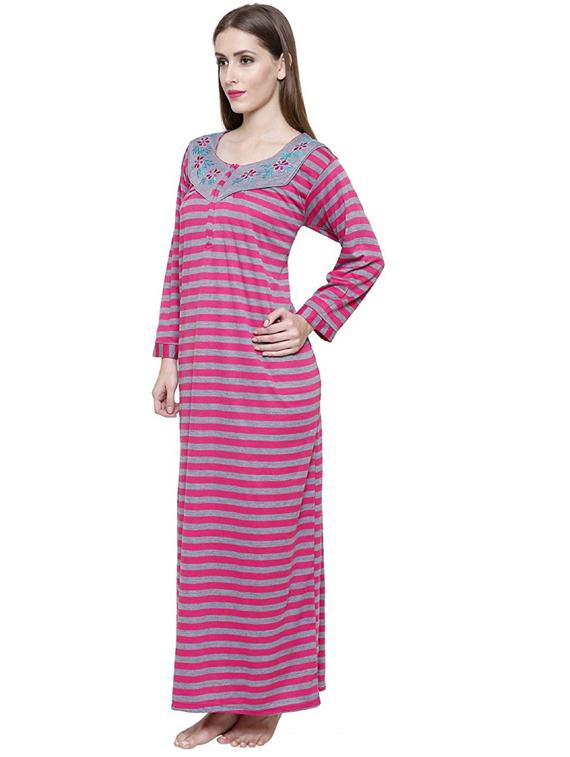 square neck striped nighty - 18377356 - Standard Image - 1