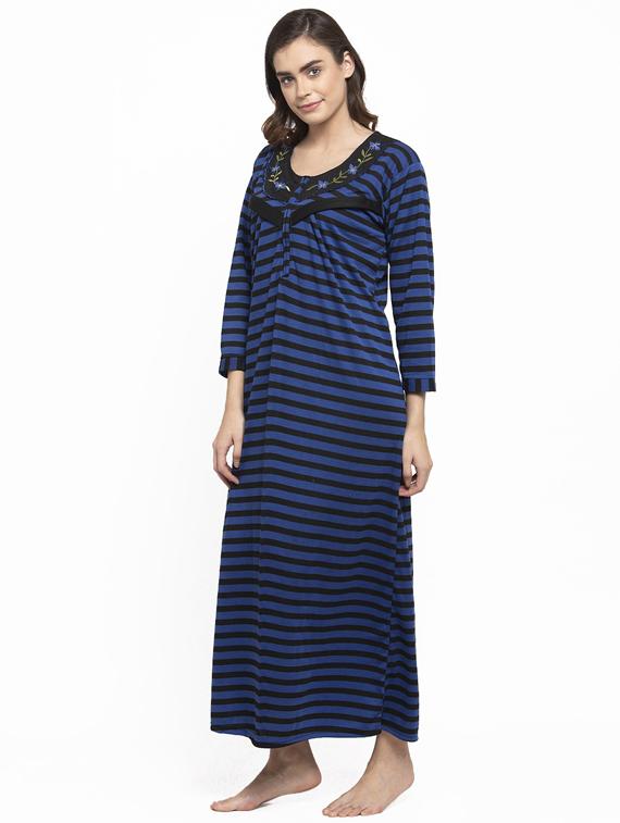 round neck striped nighty - 18377395 - Standard Image - 1