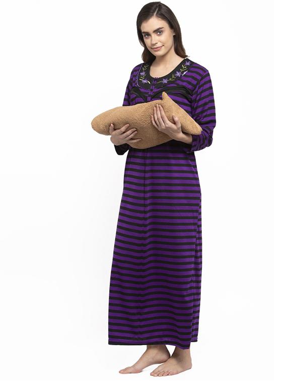 round neck striped nighty - 18377396 - Standard Image - 1