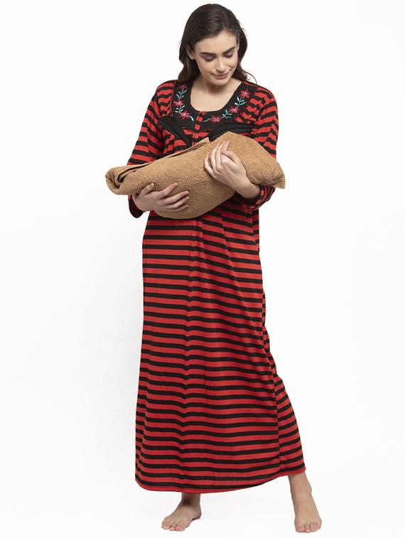 round neck striped nighty - 18377397 - Standard Image - 1