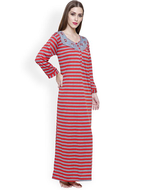 embroidered detail striped nighty - 18377659 - Standard Image - 1