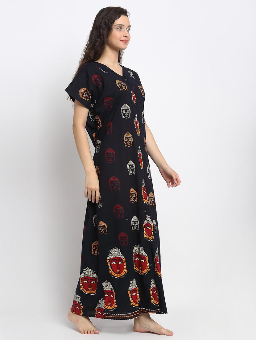 v-neck printed nighty - 18377713 - Standard Image - 1
