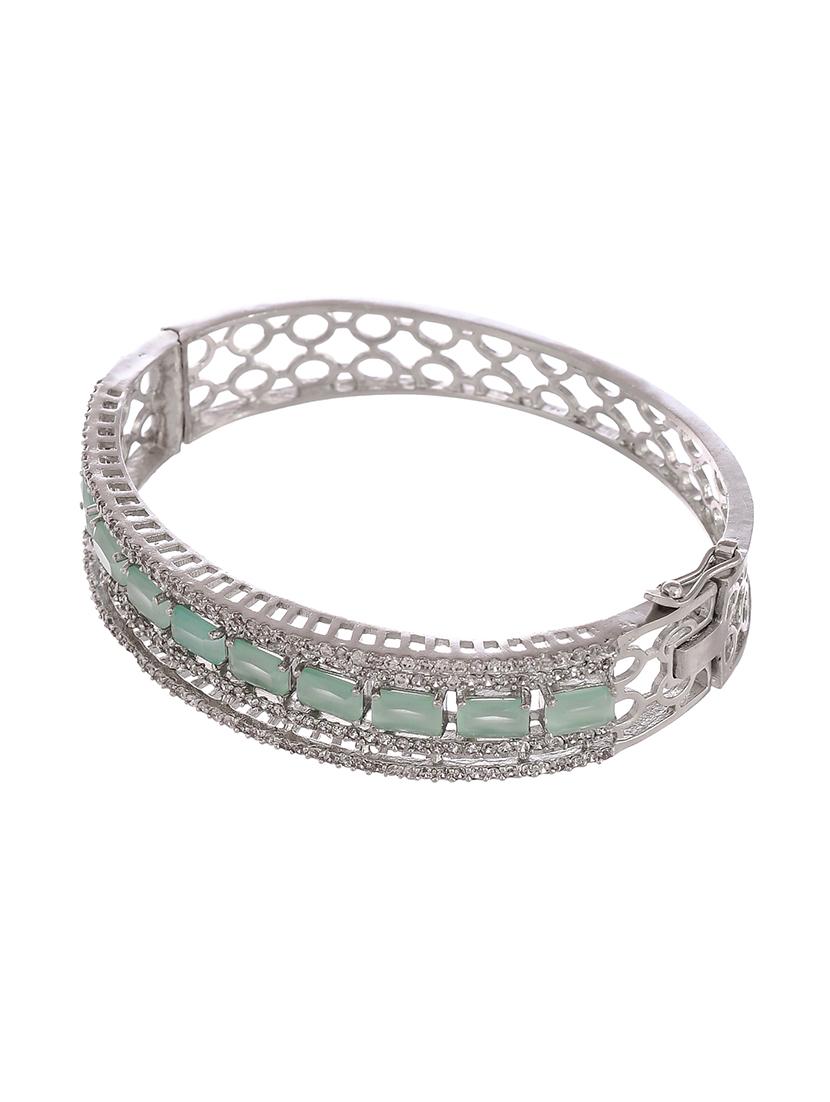 silver plated ad sea green stone studded bangle srtyle bracelet - 18378083 - Standard Image - 1