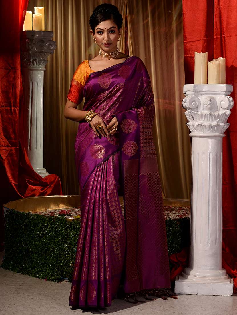 women's self design purple colored saree with blouse