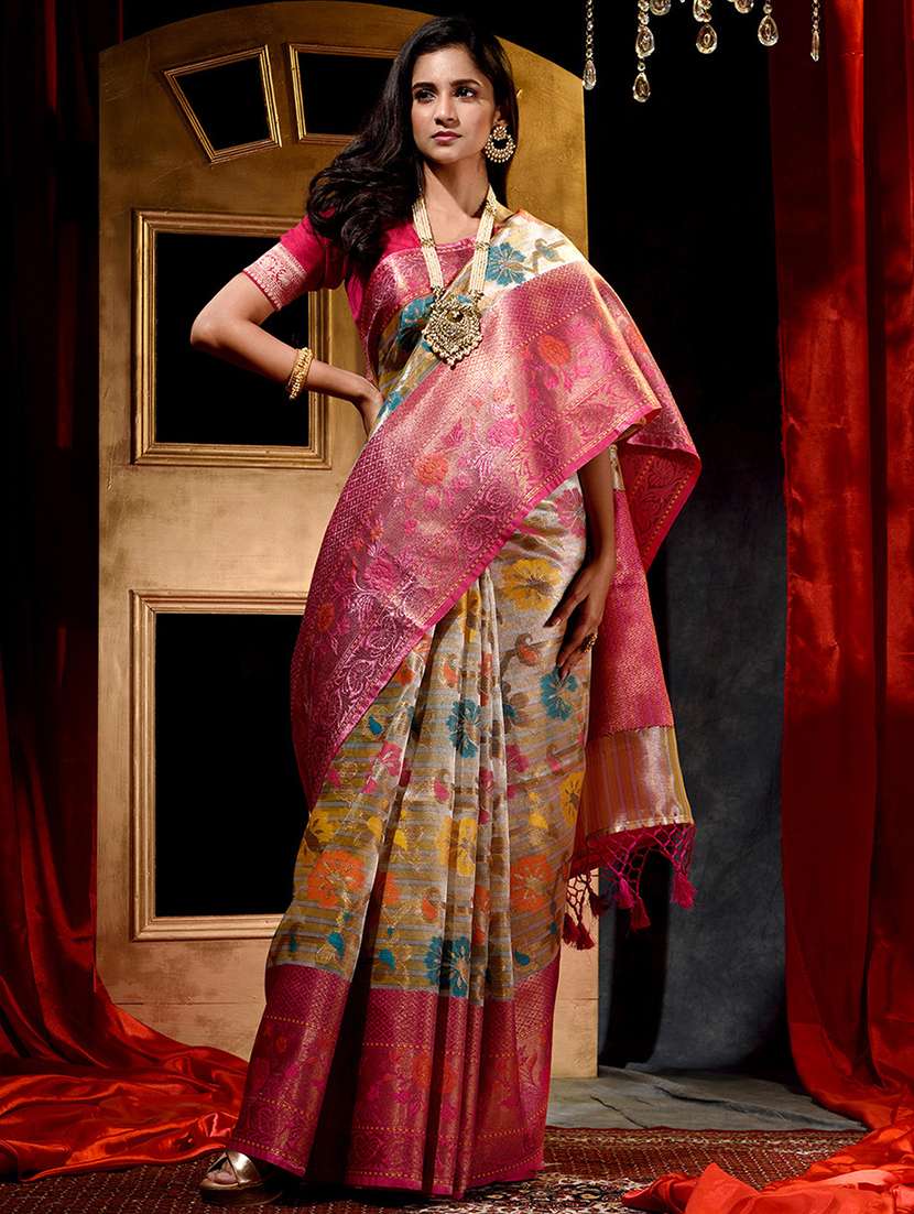 gold woven saree with blouse