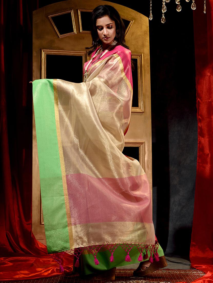gold woven saree with blouse - 18378178 -  Standard Image - 1