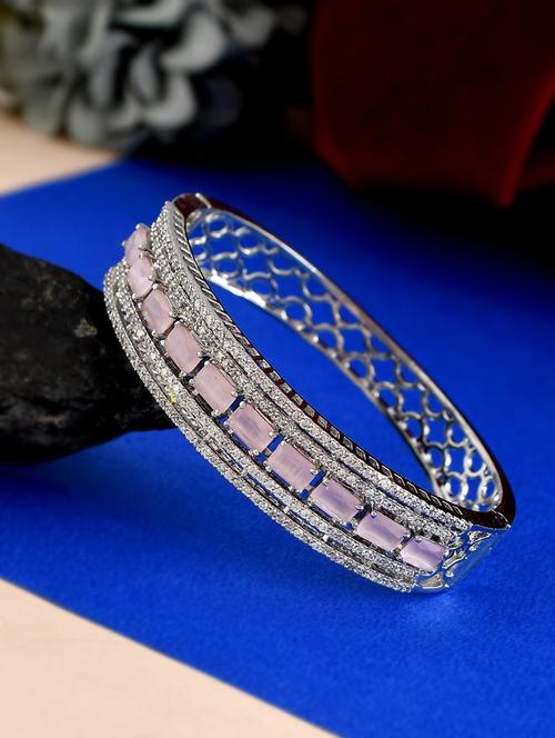 silver plated ad pink stone studded bangle srtyle bracelet - 18378197 -  Standard Image - 0