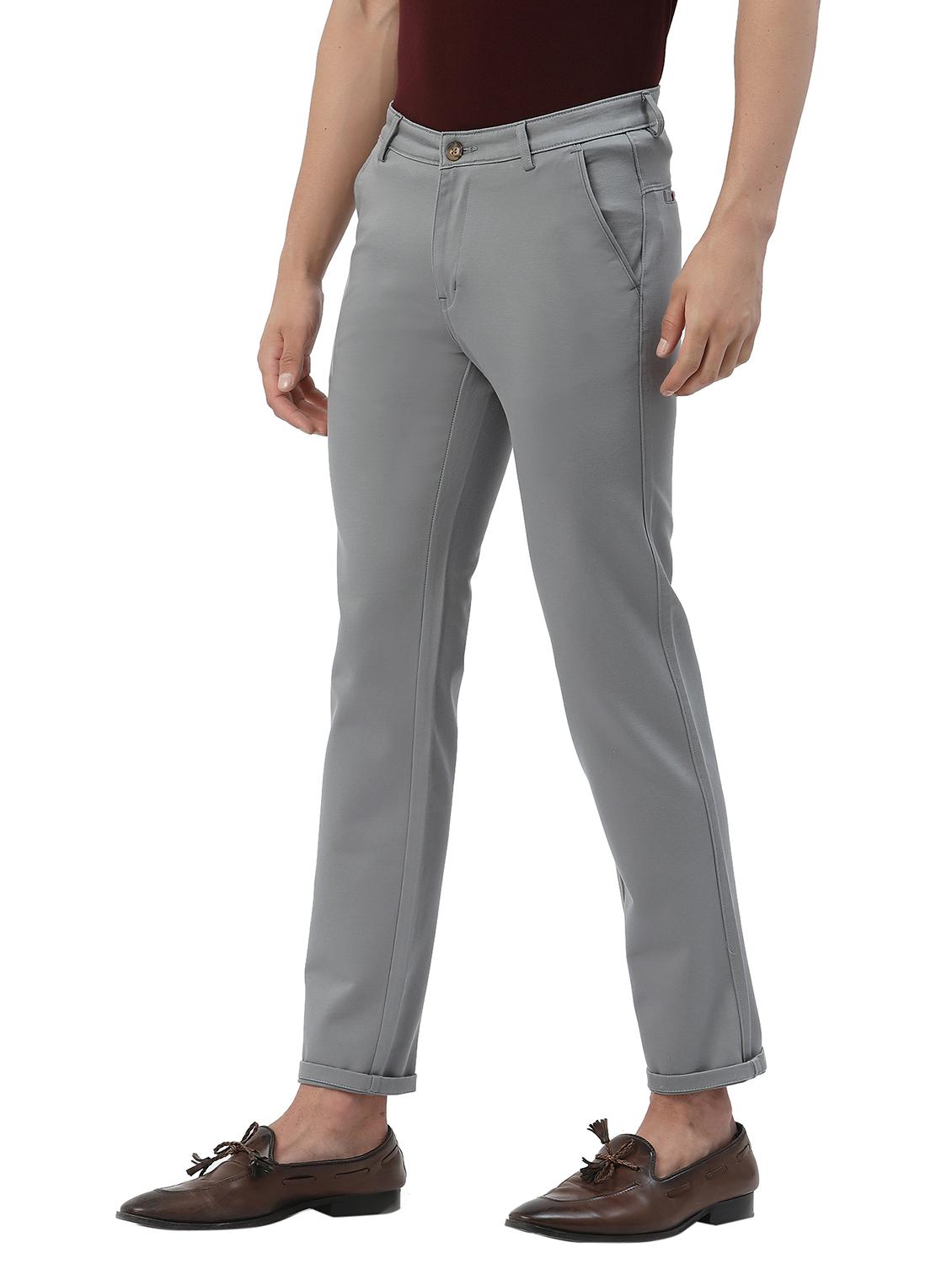 grey solid casual trouser - 18378482 - Standard Image - 1