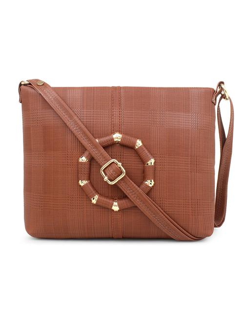 brown textured regular sling bag - 18378667 -  Standard Image - 0