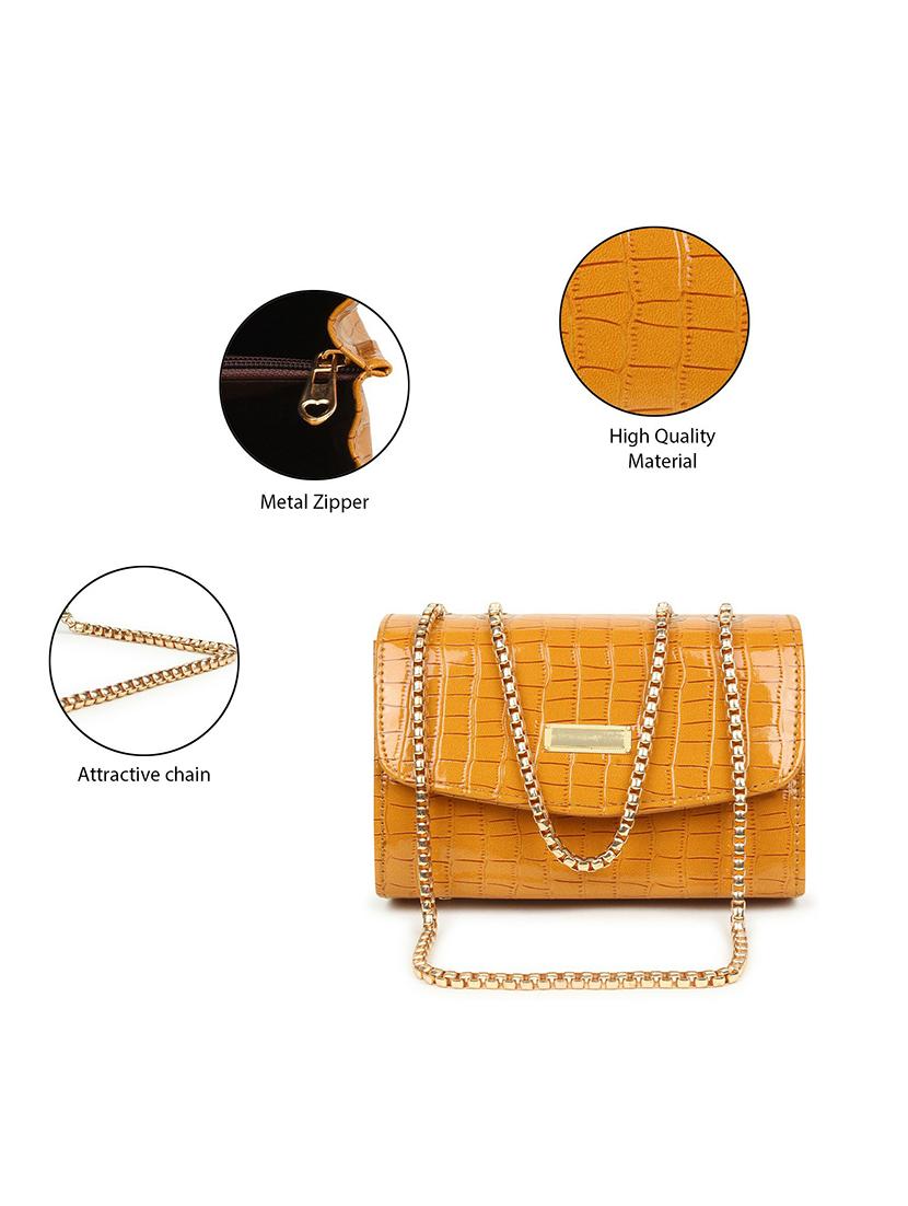 yellow textured regular sling bag - 18378693 - Standard Image - 4