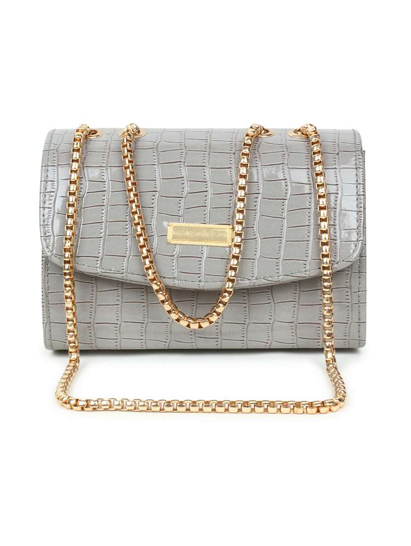 grey textured regular sling bag