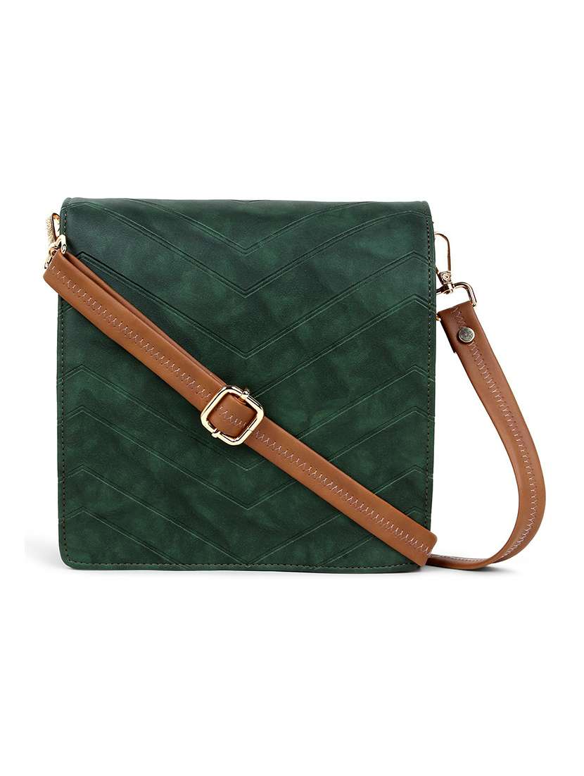 green textured regular sling bag