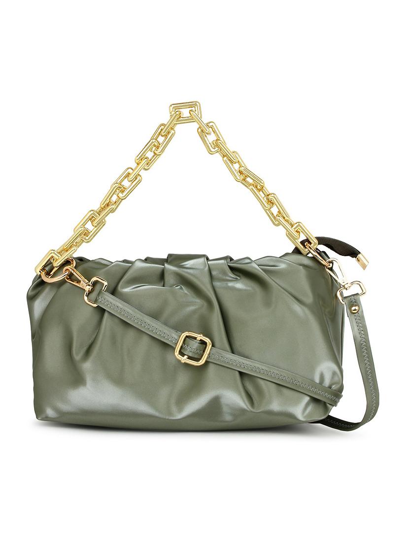 green solid regular sling bag
