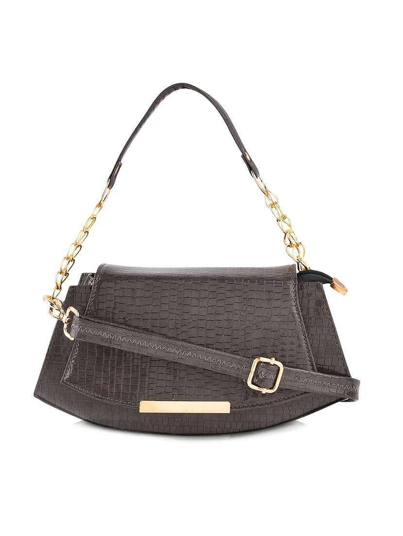 grey textured regular sling bag