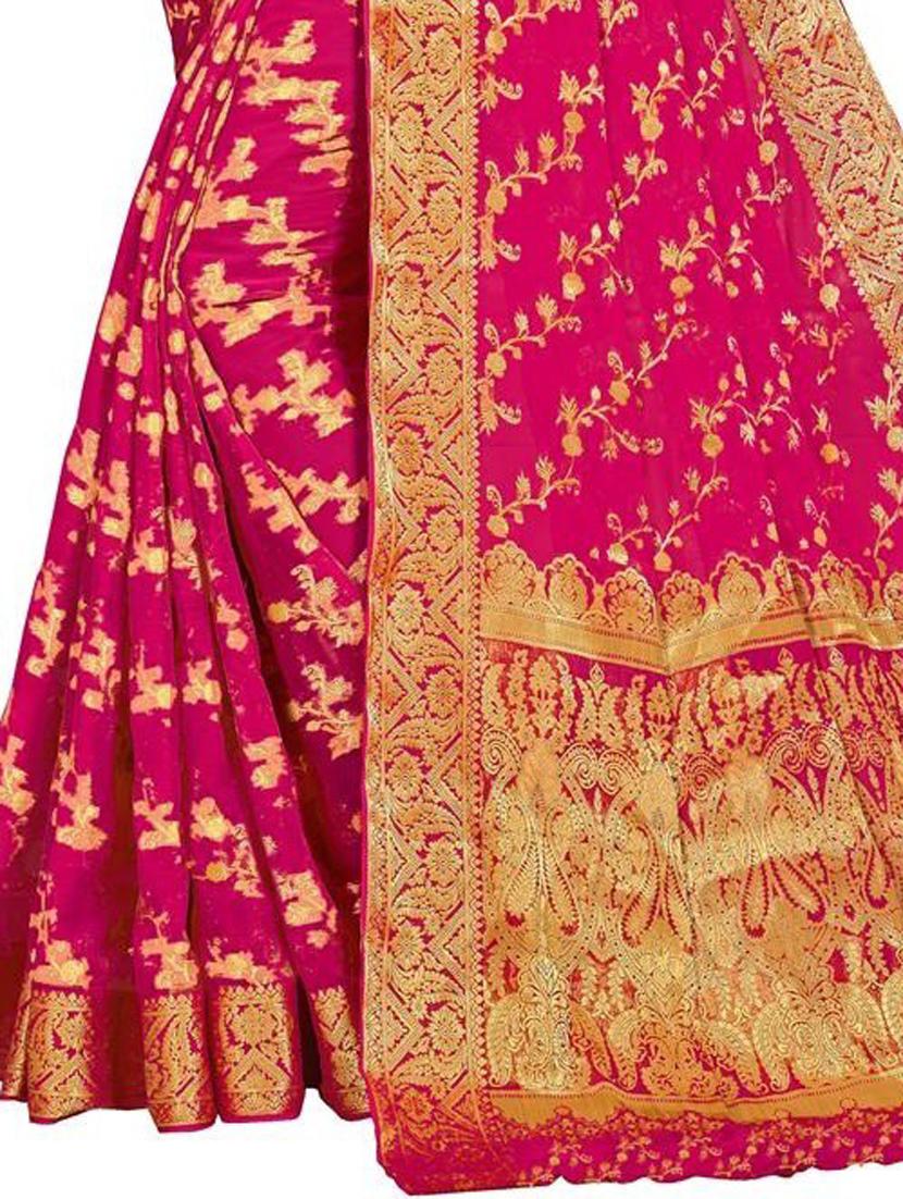 women's self design pink colored saree with blouse - 18379188 - Standard Image - 1