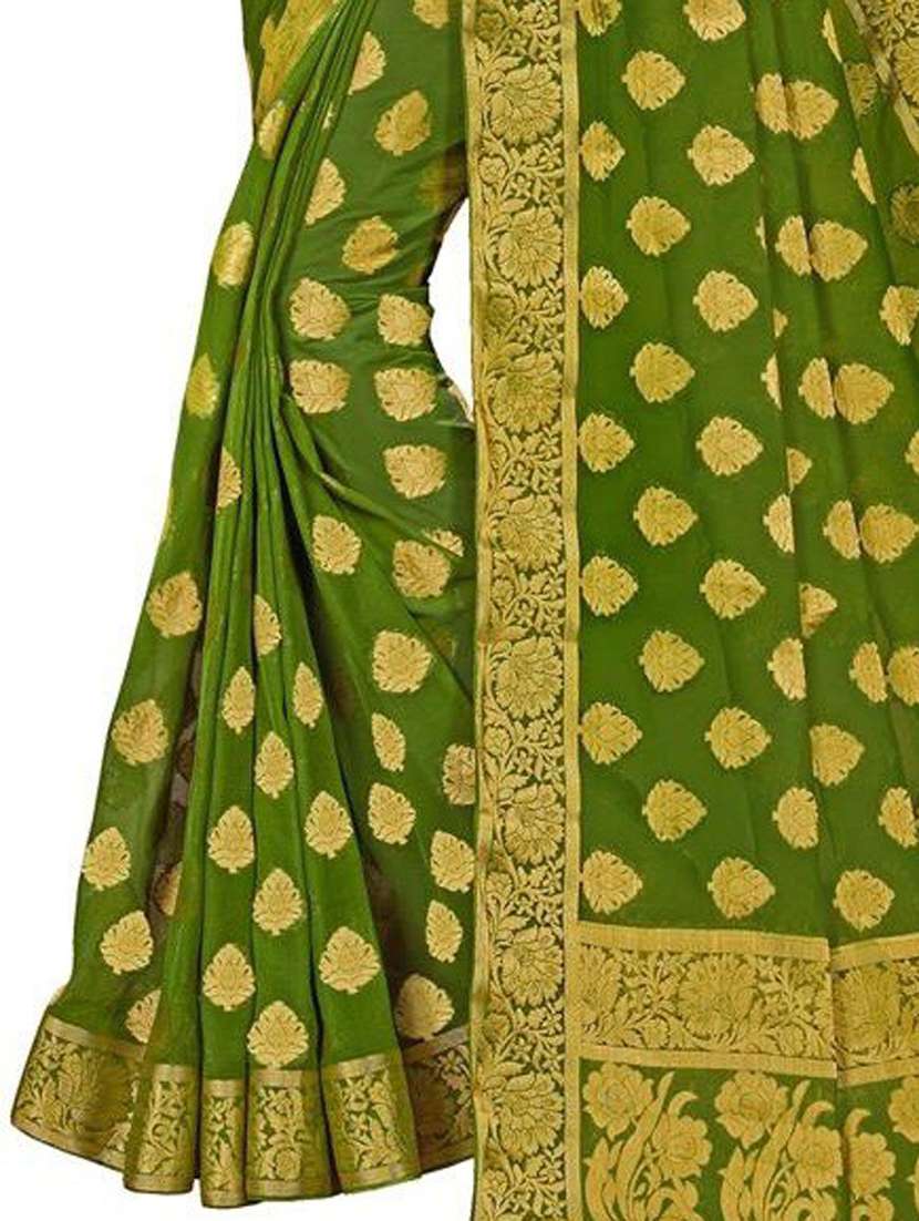 women's self design green colored saree with blouse - 18379189 - Standard Image - 1