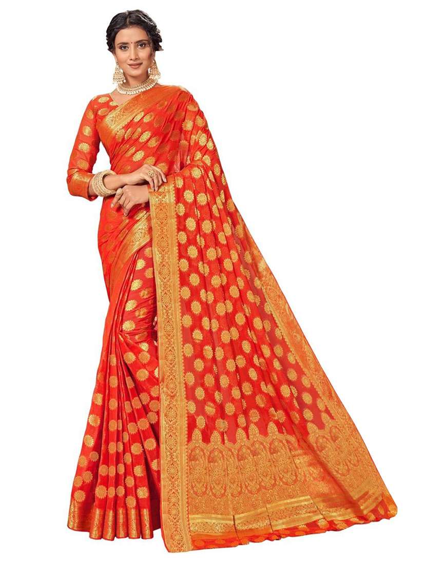 women's self design orange colored saree with blouse - 18379193 - Zoom Image - 0