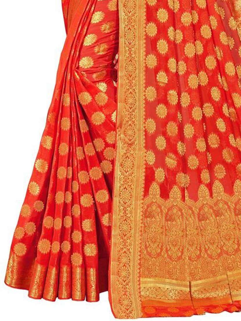 women's self design orange colored saree with blouse - 18379193 - Standard Image - 1