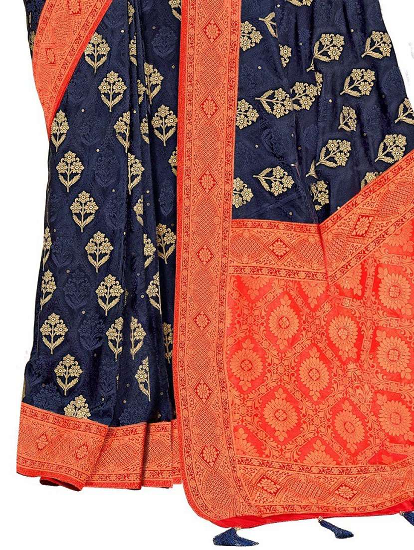 women's printed navy blue colored saree with blouse - 18379394 -  Standard Image - 1