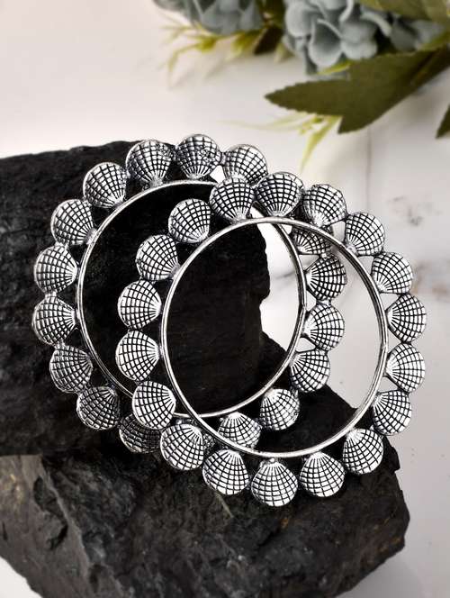 set of 2 silver toned oxidised handcrafted bangles - 18380048 -  Standard Image - 0