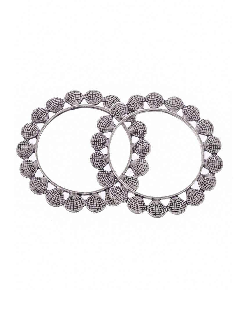 set of 2 silver toned oxidised handcrafted bangles - 18380048 -  Standard Image - 1
