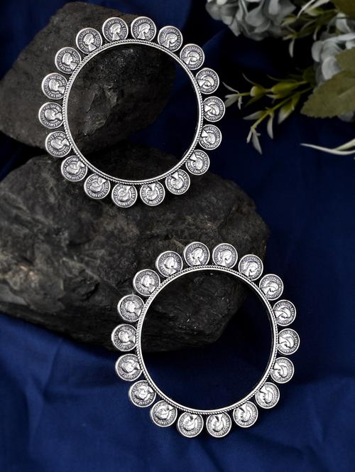 set of 2 silver toned oxidised bangles - 18380064 - Standard Image - 0