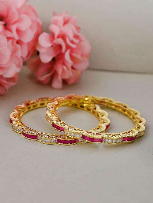 gold plated pink stone studded gokhru bangles - 18380647 - Standard Image - 0