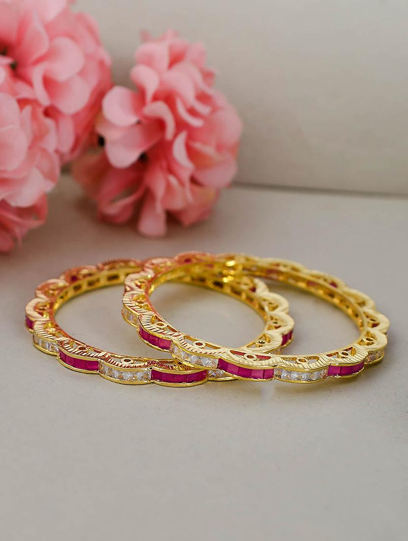gold plated pink stone studded gokhru bangles - 18380647 - Zoom Image - 0