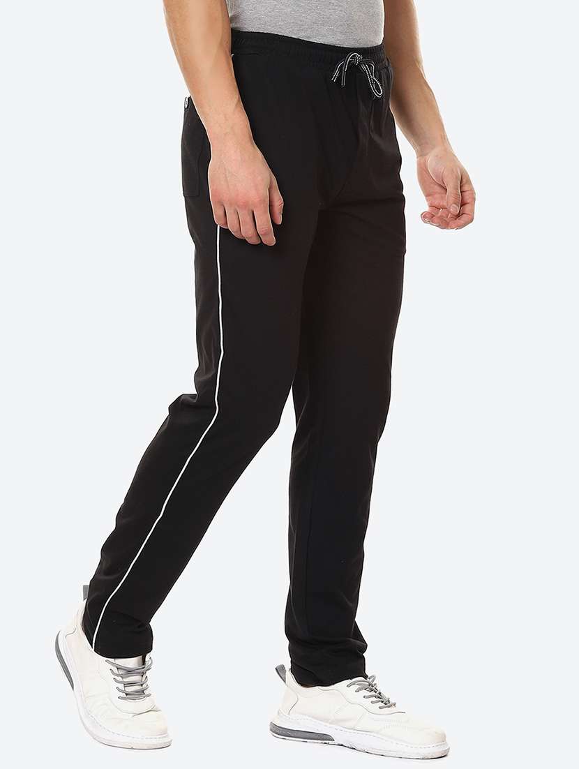 black solid flat front casual trouser - 18380901 -  Standard Image - 1