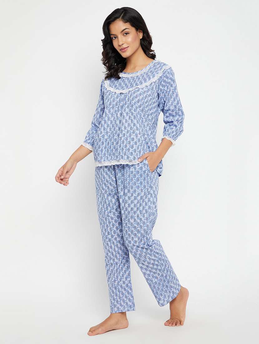 round neck printed nightwear pajama set  - 18380980 -  Standard Image - 1