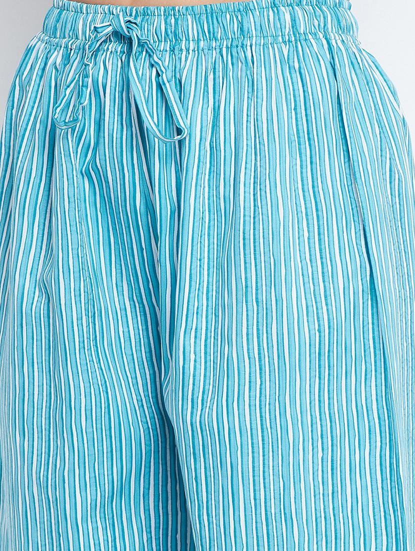 turquoise cotton kurta palazzo set - 18381004 - Standard Image - 4