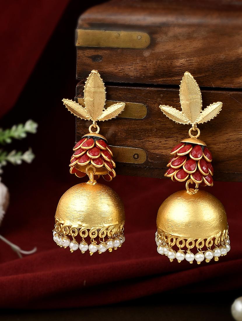 orange brass jhumka earring - 18381084 -  Zoom Image - 0