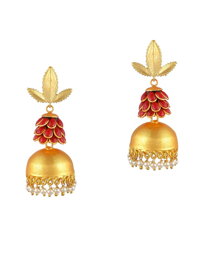 orange brass jhumka earring - 18381084 - Standard Image - 1