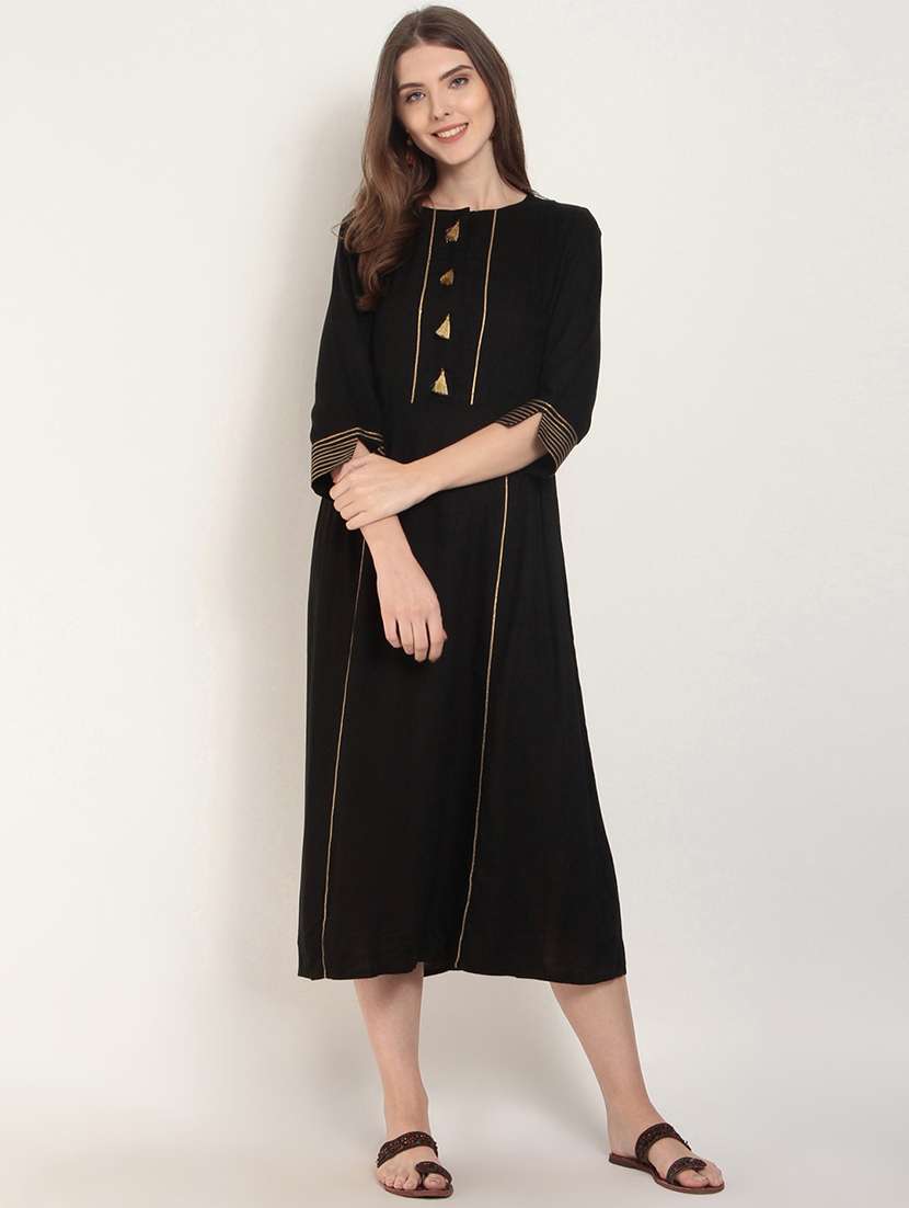black solid flared ethnic dress