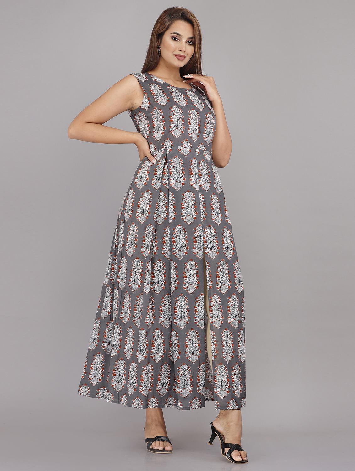grey printed a-line kurta - 18381322 -  Standard Image - 1