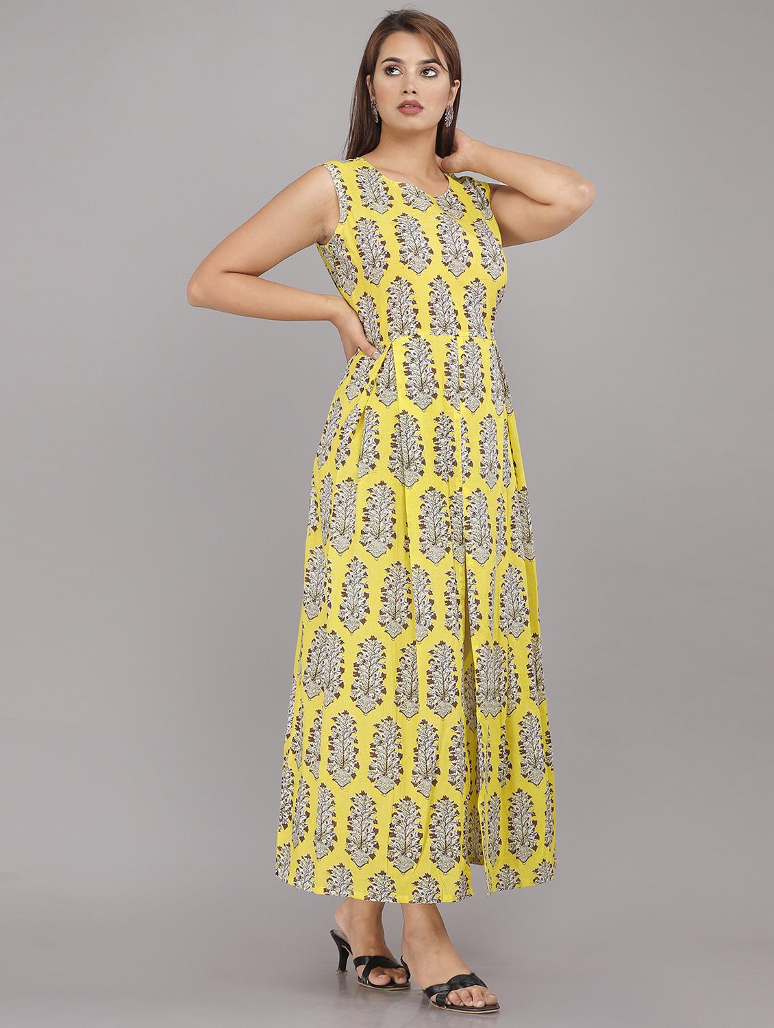 yellow printed a-line kurta - 18381324 - Standard Image - 1